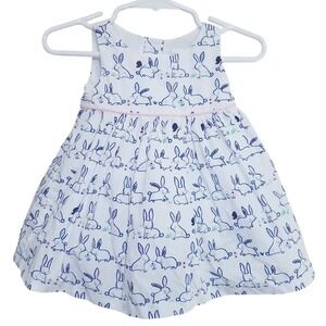 Gymboree Baby Girl White Blue Bunny Rabbit Cotton Dress 3-6 Month Summerer